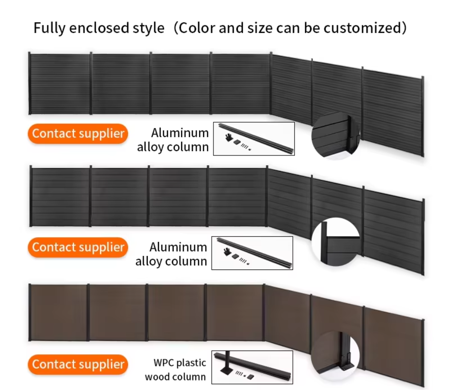 Custom aluminum and WPC privacy fence designs with fully enclosed panels