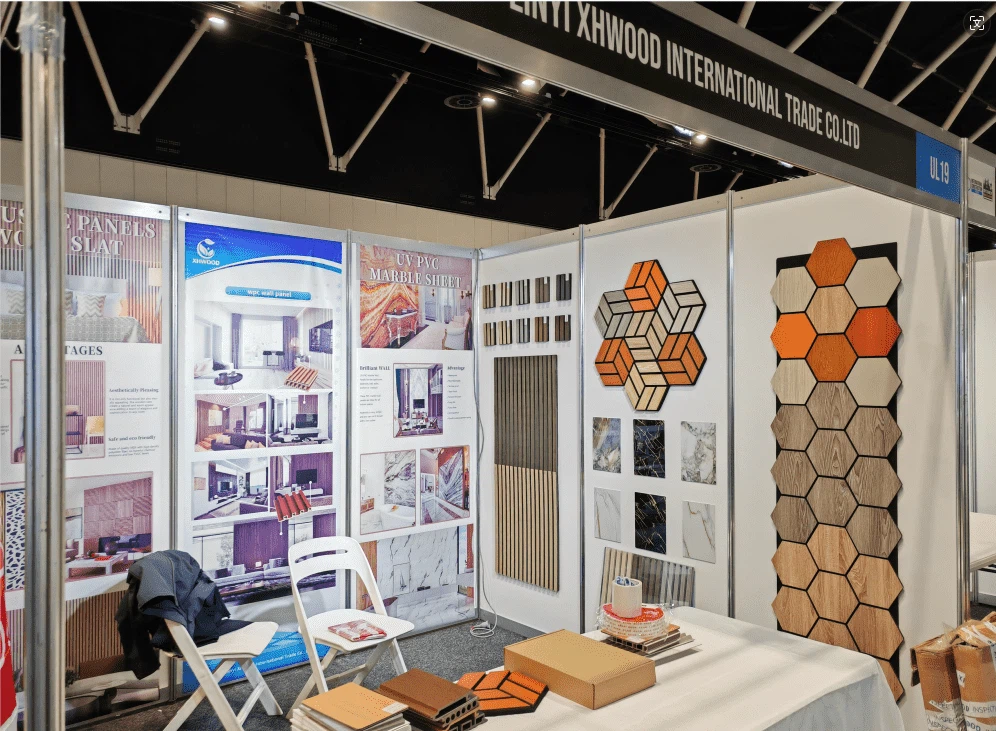 Antiy Ashwood trade show booth showcasing decorative wall panels and interior design materials
