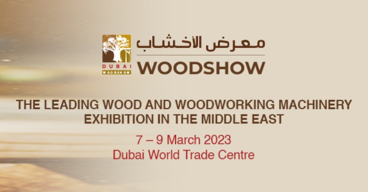 Dubai WoodShow banner promoting leading wood and woodworking machinery exhibition in Dubai