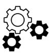 Minimalist black and white interlocking gears icon symbolizing teamwork and mechanical systems
