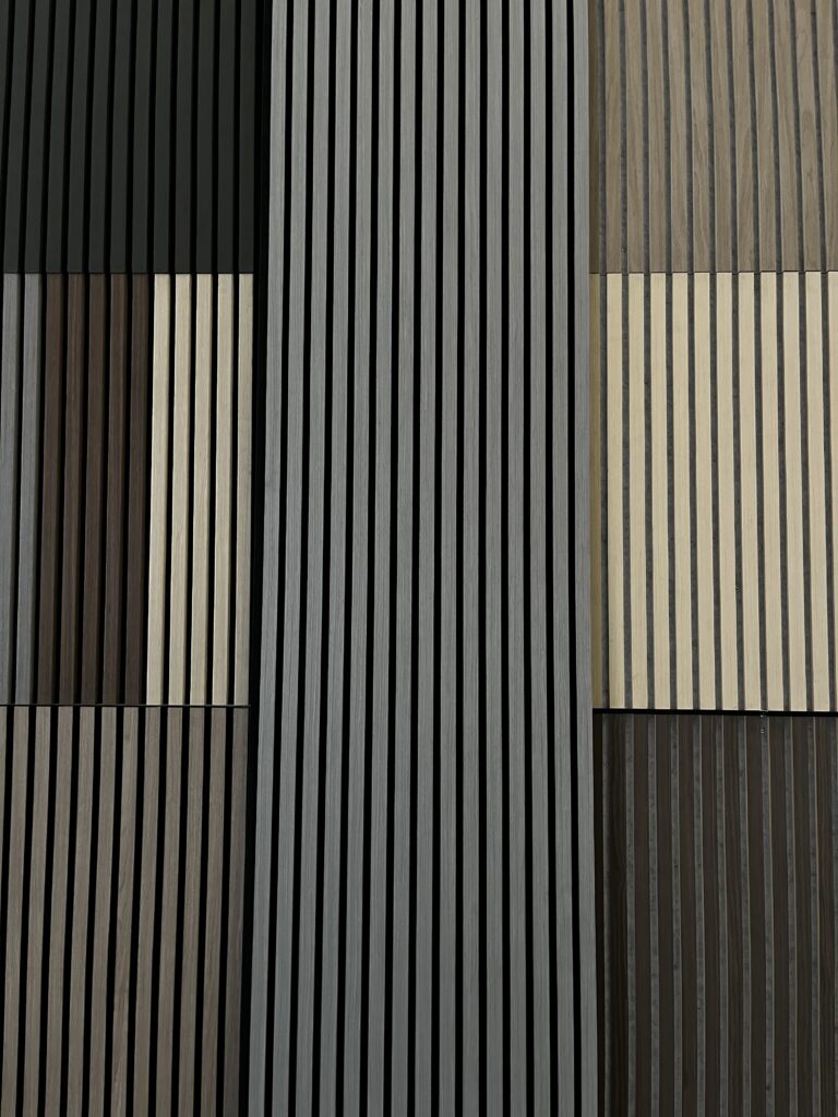 Modern geometric wall pattern with vertical striped panels in neutral earth tones