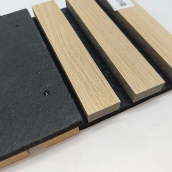 Oak wood slat acoustic panel with black felt backing for modern interiors