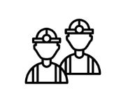 Two industrial workers wearing safety helmets teamwork line icon