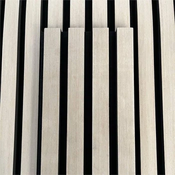 Modern vertical wooden slat wall panel with light wood and dark gaps