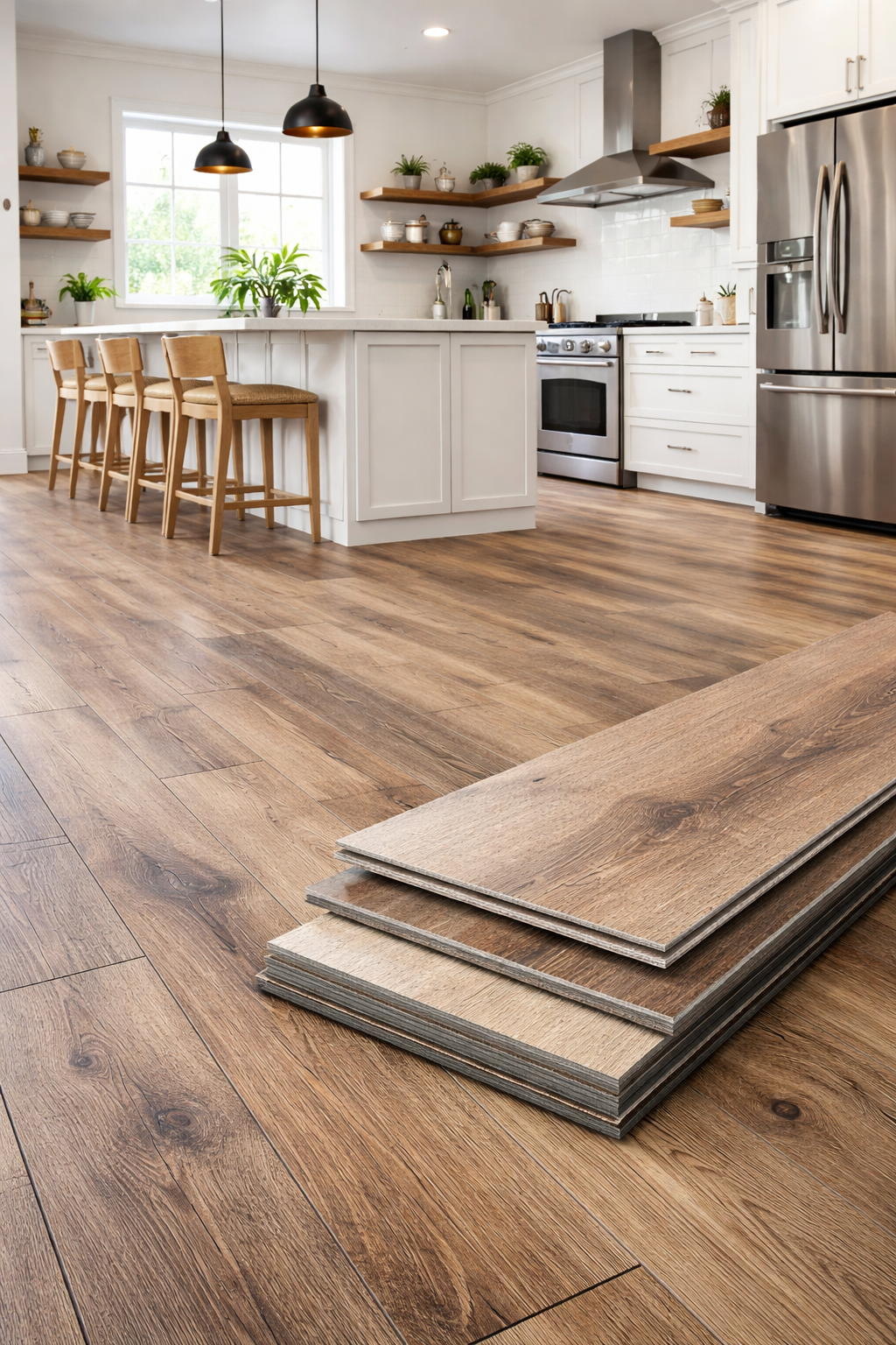 SPC flooring waterproof wood look kitchen modern interior